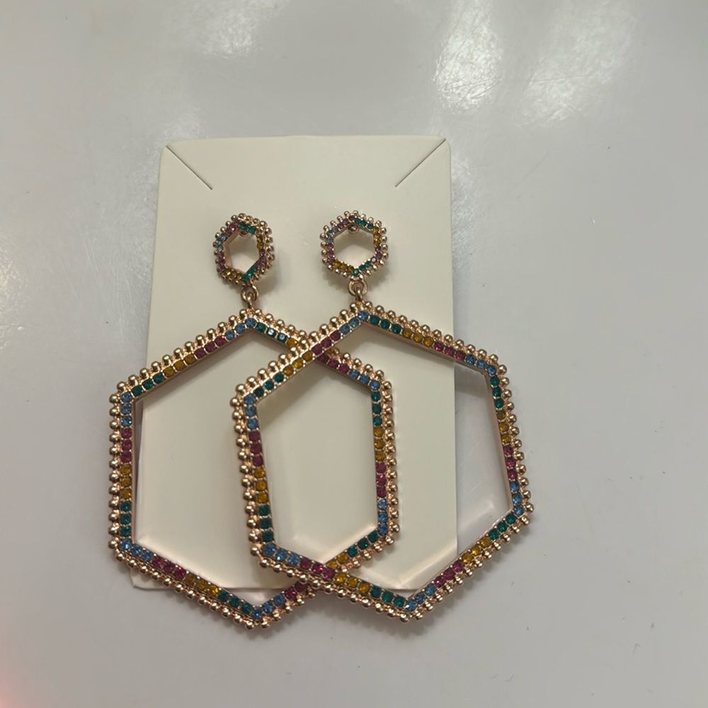 NWT- Hexagon Rose Gold Base Rainbow Drop Earring